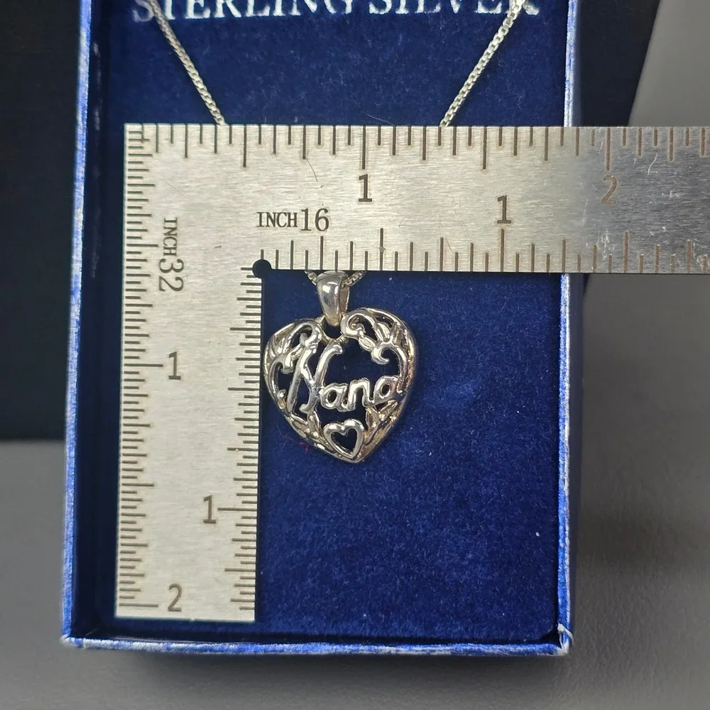 Filigree Sterling Silver Nana Grandmother Heart Pendant Necklace Box Chain 18